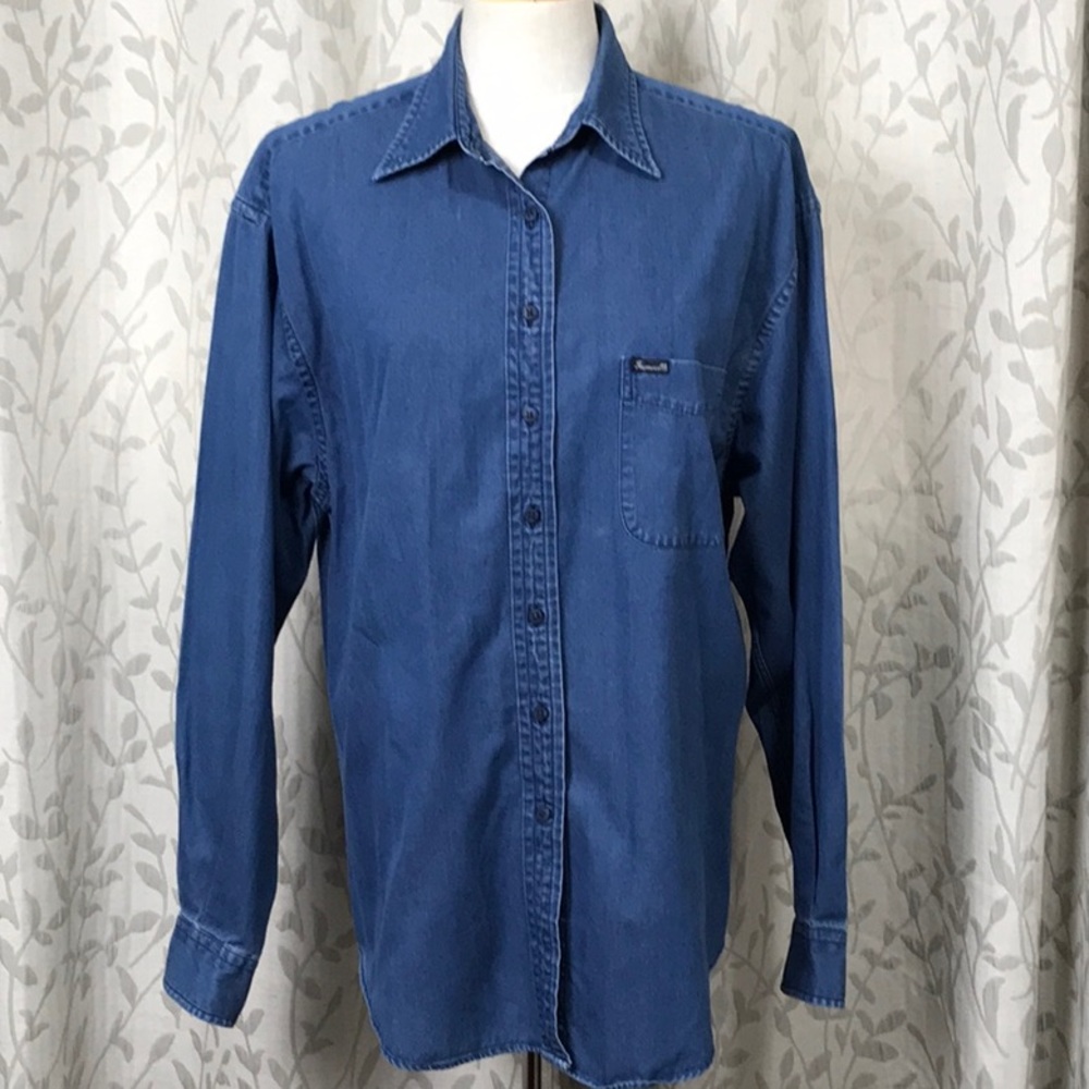Façonnable Blue Cotton Buttoned Blue Top with Pocket & Long Sleeves. Size XLT